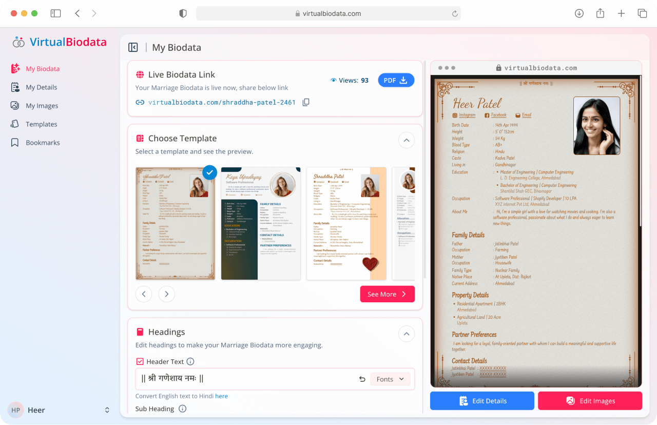 Previewing Marriage Biodata online before publishing